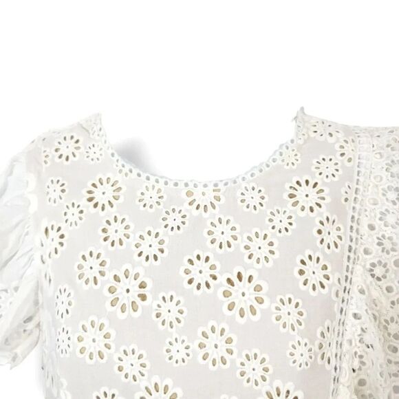 Sea New York Embroidered Eyelet Asymmetrical Lace Up Edie Dress in White Size 10 - Picture 8 of 12